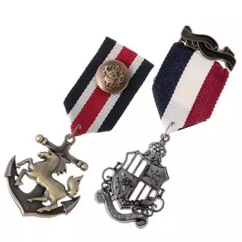 2 шт., унисекс, винтажный темно-синий стиль, костюм, медаль, брошь, булавка на лацкане, ювелирные изделия в стиле панк as described