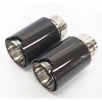 2 шт. Универсальные глянцевые черные 100% настоящее углеродное волокно Насадки на выхлопные трубы для BMW 2,5 дюйма вход, 3,2 дюйма выход С логотипом