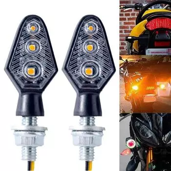2 шт. Универсальный мотоциклетный указатель поворота сигнальные огни 3 светодиода предупреждающий индикатор водонепроницаемый мигающий индикатор мото аксессуары чёрный