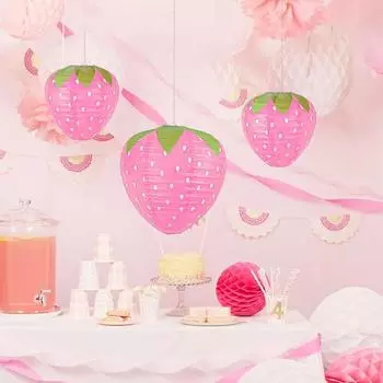 2 шт./упак. клубничный фонарь с бумажной подкладкой для дня рождения, новогодней вечеринки, подвесные украшения, товары для самостоятельного изготовления розовый