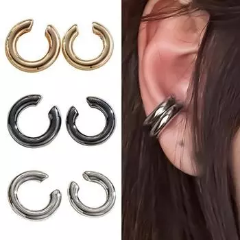 2 шт. ушные манжеты для женщин C-образные ушные манжеты массивные серьги-кольца для хряща, верхние непирсинговые хрящевые клипсы, серьги-манжеты, ювелирные изделия чёрный