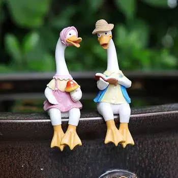 2 шт. утки, садовые украшения для чтения, пара животных, скульптуры, украшения, пара уток, подарок из смолы, декор для внутреннего и внутреннего дворика