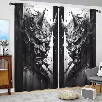 2 шт. Ужасающая маска Праджня с принтом занавески для домашнего декора - карман для окон с карнизом для спальни, офиса, кухни 52.5cmX116cm X 2pcs