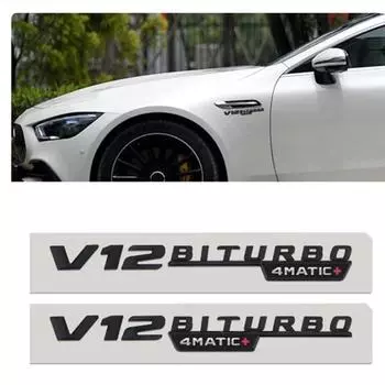 2 шт. V12 BITURBO 4MATIC логотип буквы наклейка на крыло для CESG Class SL ML W221 W205 W210 W211 W212 значок наклейка Silver