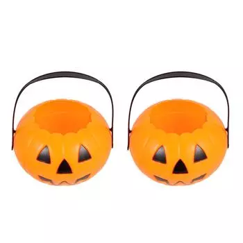 2 шт. Ведро-тыква, детская банка для конфет, мини-ведра на Хэллоуин, пластик 17.5X17.5X11.5CM оранжевый