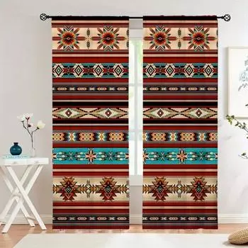 2 шт. Винтажная богемская печатная оконная занавеска, карнизная оконная занавеска из полуполиэстера, декоративные шторы для гостиной, спальни 2x50W160H(CM)40x63in&Hook