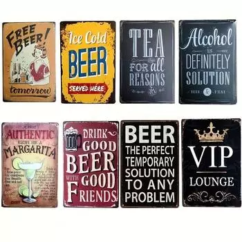 2 шт., Винтажная картина на жестяной банке, Винтажные жестяные знаки, Винтажный стиль, Украшение для стен в помещении и на открытом воздухе для дома, бара, кафе, кухни, ресторана, 7,8*11,8 дюймов A