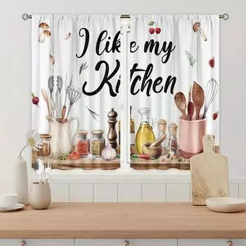 2 шт. Винтажная занавеска для кухни в деревенском стиле, для дома, кухни, гостиной, спальни, столовой, декора, аксессуары W65X60H(cm)X2Pcs&Hook