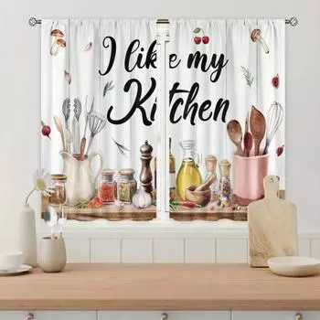 2 шт. Винтажная занавеска для кухни в деревенском стиле, для дома, кухни, гостиной, спальни, столовой, декора, аксессуары W65X60H(cm)X2Pcs&Hook