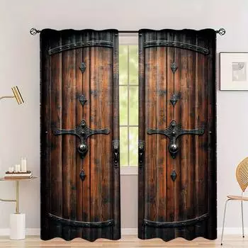 2 шт. Винтажные деревянные шторы с узором на дверь с карманом для штанги в современном художественном стиле для гостиной, спальни, кабинета, столовой (W50cmxH130cm)x2&Rod Pocket