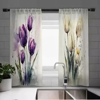 2 шт. Винтажные шторы с принтом фламинго и тюльпанов, подсолнухов, очаровательный европейский дизайн для кухни, фермерского дома, гостиной, спальни, декор (W50H130cm)-2pcs&Hook