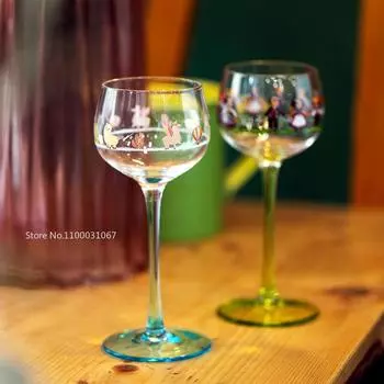 2 шт. Винтажные стеклянные высокие чашки INS Знаменитые бокалы для шампанского Домашние высокоэстетичные бокалы для питья Ресторанные бокалы для красного вина 2PCS синий