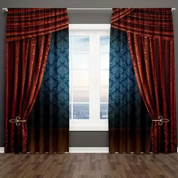 2 шт. Винтажные викторианские шторы с 3D-принтом, ретро-узор для гостиной и спальни, домашний декор для классической сцены, театральной атмосферы 2x50W100H(CM)&Grommet Top