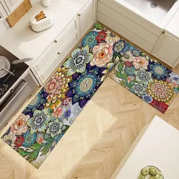 2 шт. Винтажный кухонный коврик для пола в стиле бохо с цветочным узором для прихожей, домашний декор, нескользящий длинный полосатый бархатный ковер с кристаллами 40x60cm 16x24inch