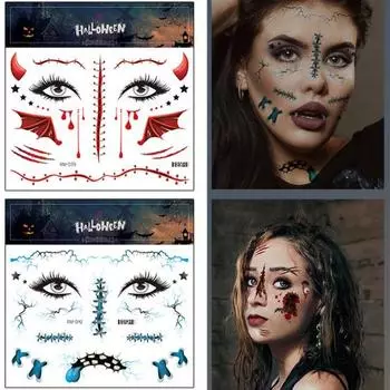2 шт. Временные татуировки-наклейки на Хэллоуин, реалистичные поддельные татуировки со шрамами в виде паутины для B