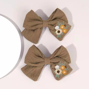 2 шт. Вышивка Цветочная заколка для волос Ручной работы Модная Милая Винтажная Тканевая Цветок Бант Заколка для Девочки Хлопок Аксессуар для волос Головной убор