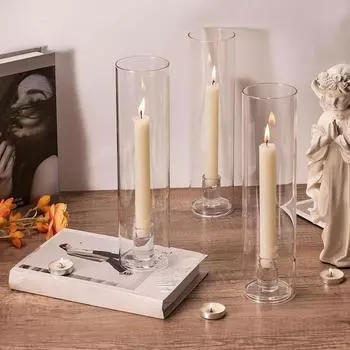 2 шт. Высокий подсвечник цилиндрическая стеклянная ваза для цветов универсальная ветрозащитная колонна