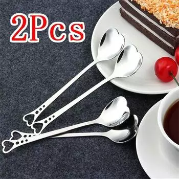 2 шт. в форме сердца из нержавеющей стали кофейная ложка десертная ложка для перемешивания сахара