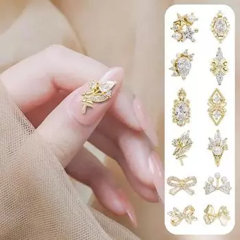 2 шт. в партии подвесная цепочка 3D сплав бабочка дизайн ногтей циркон жемчуг металлические маникюрные ногти DIY аксессуары украшения ногтей темные хаки