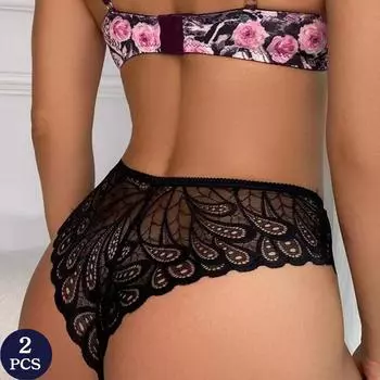 2 шт. в партии сексуальные трусики для женщин, кружевные прозрачные трусы с вышивкой, соблазнительное нижнее белье с низкой посадкой, удобные трусы, нижнее белье S