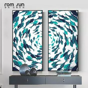 2 шт. в скандинавском стиле, картины на холсте с рыбой и морем, настенные художественные постеры и принты для гостиной, домашний декор, китайская ретро-картина LS 20cm40cm NoFrame