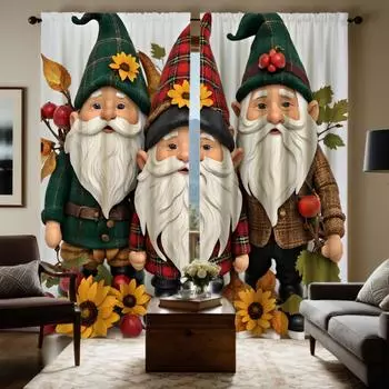 2 шт. в упаковке HD Три Санта-Клауса Праздник урожая Подсолнух декоративная занавеска Белая галстук цифровая печать занавеска для домашнего декора sty W52H63inchW132H160cm