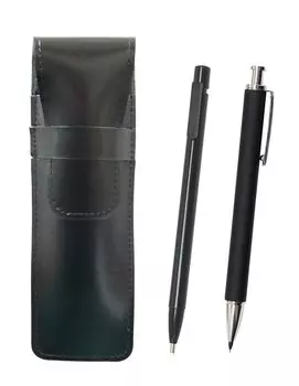 2 шт. в упаковке: тонкий пенал из воловьей кожи, черный, сверхтонкий ластик типа Knock, черный и экструдированный резиновый стержень, латунный механический карандаш Knock, набор, черный