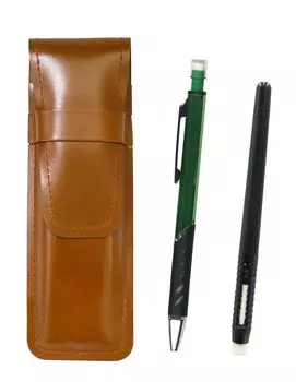 2 шт. в упаковке, тонкий пенал из коровьей кожи, коричневый ластик в форме ручки, черный и металлический цвет, механический карандаш зеленого цвета ASCMC46B-SI2067SP-G-2