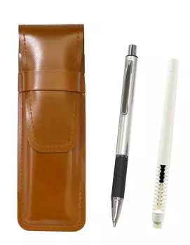 2 шт. в упаковке: тонкий пенал из воловьей кожи, коричневый ластик, белый и металлический, с ручкой, механический карандаш, серебристый, в форме ручки и ASCMC46W-WZS2062SP-2