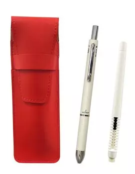 2 шт. в упаковке: тонкий пенал из воловьей кожи, красный, ручка, ластик, белый, и 3 шт. в наборе Mecha Japan, белый, ASRMC46W-3M-W-2