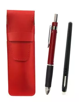 2 шт. в упаковке: тонкий пенал из воловьей кожи, красный, ручка, ластик, черный и треугольный, 3 механических резиновых элемента, красный ASRMC46B-TR3M-R-2