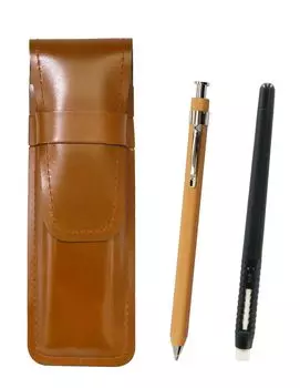 2 шт. в упаковке: тонкий пенал из воловьей кожи, коричневый ластик, черный и деревянный, механический карандаш в форме ручки ASCMC46B-FB116-2