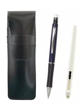 2 шт. в упаковке: тонкий пенал из коровьей кожи, черный, в форме ручки, ластик, белый, с металлическим наконечником, механический карандаш, синий T23-ASBMC46W-WZ13SP-L-2 синий