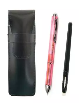 2 шт. в упаковке: тонкий пенал из воловьей кожи, черный, ручка-ластик, черный, и 3 шт. в комплекте: розовый, Mecha Japan Clear T23-ASBMC46B-CL3M-P-2 розовый