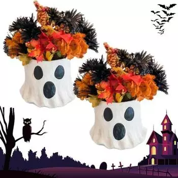 2 шт. ведро для привидения на Хэллоуин, жуткий горшок для цветов из смолы, ваза для цветов, праздничные конфеты 10cm
