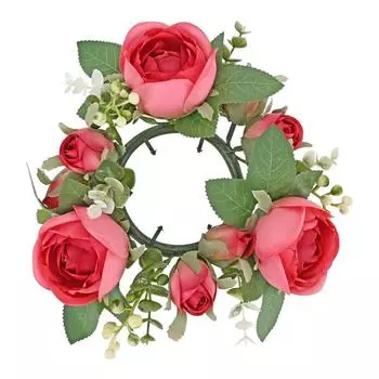 2 шт. венки из искусственных цветов ко Дню святого Валентина, кольца для свечей, венок, кольцо для свечей, цветочная гирлянда, украшение для стола, украшение для свадьбы, дома, фермы горячий розовый