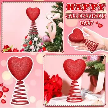 2 шт., верхушка для дерева на День святого Валентина, мини-красное сердце, верхушка для дерева, флокированное сердце, украшение для мини-деревьев, декор на День святого Валентина 2pcs