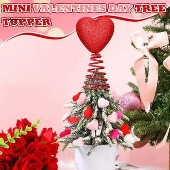 2 шт., верхушка для дерева на День святого Валентина, мини-красное сердце, верхушка для дерева, флокированное сердце, украшение для мини-деревьев, декор на День святого Валентина 2pcs