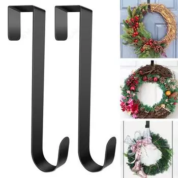 2 шт. вешалки для венков металлические крючки для венков на дверь нержавеющие устойчивые к коррозии не деформируемые входные двери 30cm чёрный