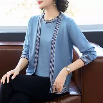 2 шт. весна осень женский тонкий вязаный кардиган свитер короткий рукав трикотажная футболка комплект из двух частей плюс размер открытое трикотажное пальто трикотажные топы комплект M розовый