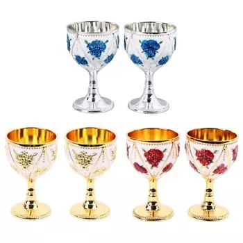 2 шт., винтажная металлическая чашка для вина, металлические тисненые бокалы для вина, изысканный декоративный кубок, орнамент для кофе Golden White Red Flower