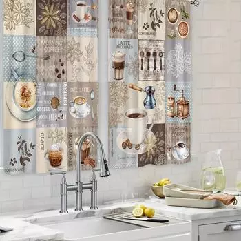 2 шт. винтажные шторы для кухни в стиле кафе с карманами из полиэстера для кухни, спальни, кабинета, гостиной, украшения дома W60xH100(CM)x2pcs&Hook