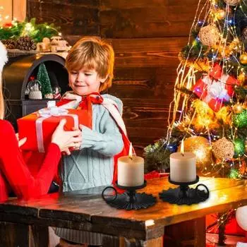 2 шт., винтажный железный подсвечник, набор, элегантный стабильный подсвечник с зубчатой основой, дизайн с круглой ручкой A