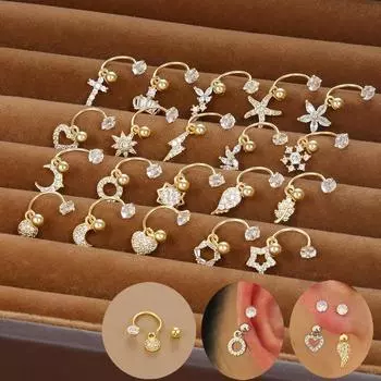 2 шт., висячие серьги из нержавеющей стали с кристаллом Cz, спираль, подвеска на козелок, хрящ, серьги C-образной формы, серьги-мочки в форме ладьи, ювелирные изделия для пирсинга ушей