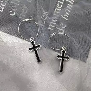 2 шт., висячие серьги в стиле панк-рок для девочек, винтажные металлические серьги-капли Harajuku, 2 цвета, геометрические серьги-капли, украшения для ушей чёрный