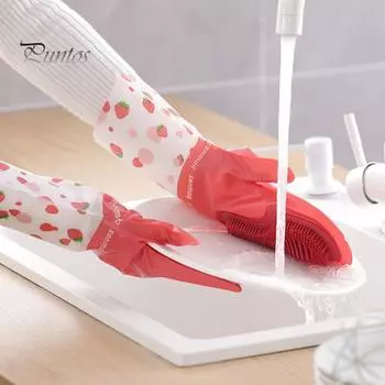 2 шт. водонепроницаемые перчатки с кистью для клубники, удобные мощные чистящие универсальные перчатки для работы по дому для посуды A