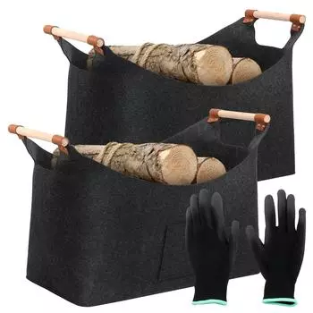2 шт. войлочная корзина для дров с перчатками, складная большая вместительная сумка для хранения дров, бытовая корзина для хранения игрушек и одежды
