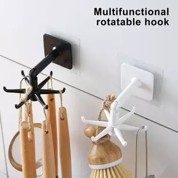 2 шт. вращающийся на 360 градусов держатель для кухонных принадлежностей самоклеящиеся крючки прочные несущие нагрузку легкие белый