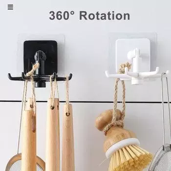 2 шт. вращающийся на 360 градусов держатель для кухонных принадлежностей самоклеящиеся крючки прочные несущие легкие в установке кухонные крючки чёрный