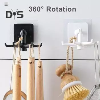 2 шт. вращающийся на 360 градусов держатель для кухонных принадлежностей самоклеящиеся крючки прочные несущие легкие в установке кухонные крючки белый
